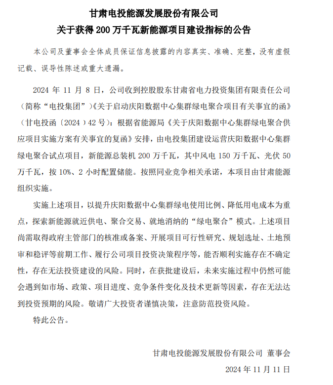 甘肃电投最新动态更新